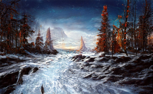 Fantasy World - Snowy Mountain Scene